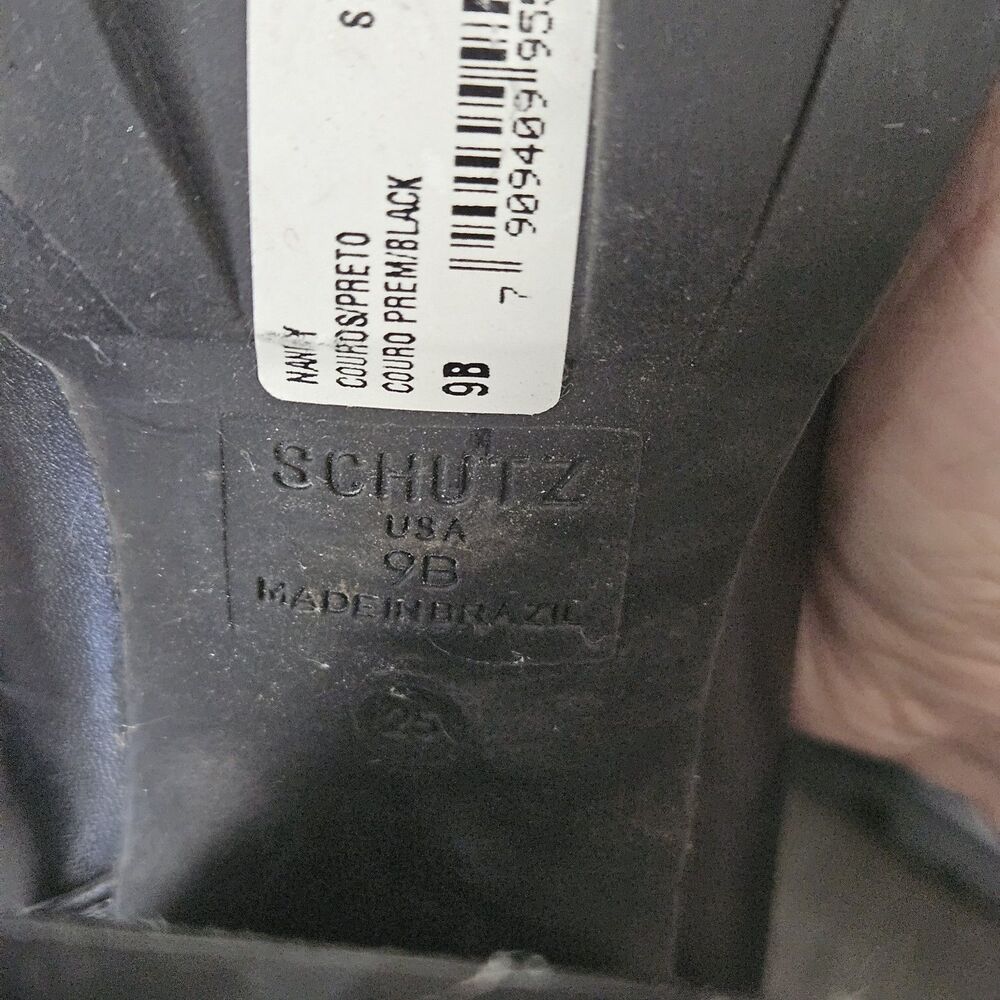 Schutz Nandy Platform Black Leather Ankle Boots Size 9 B High Chunky Heel - Picture 9 of 10